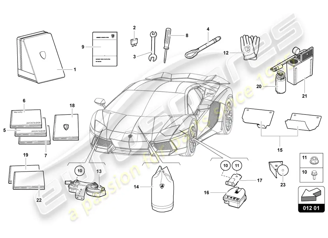 lamborghini lp720-4 coupe 50 (2014) herramientas del vehículo diagrama de piezas