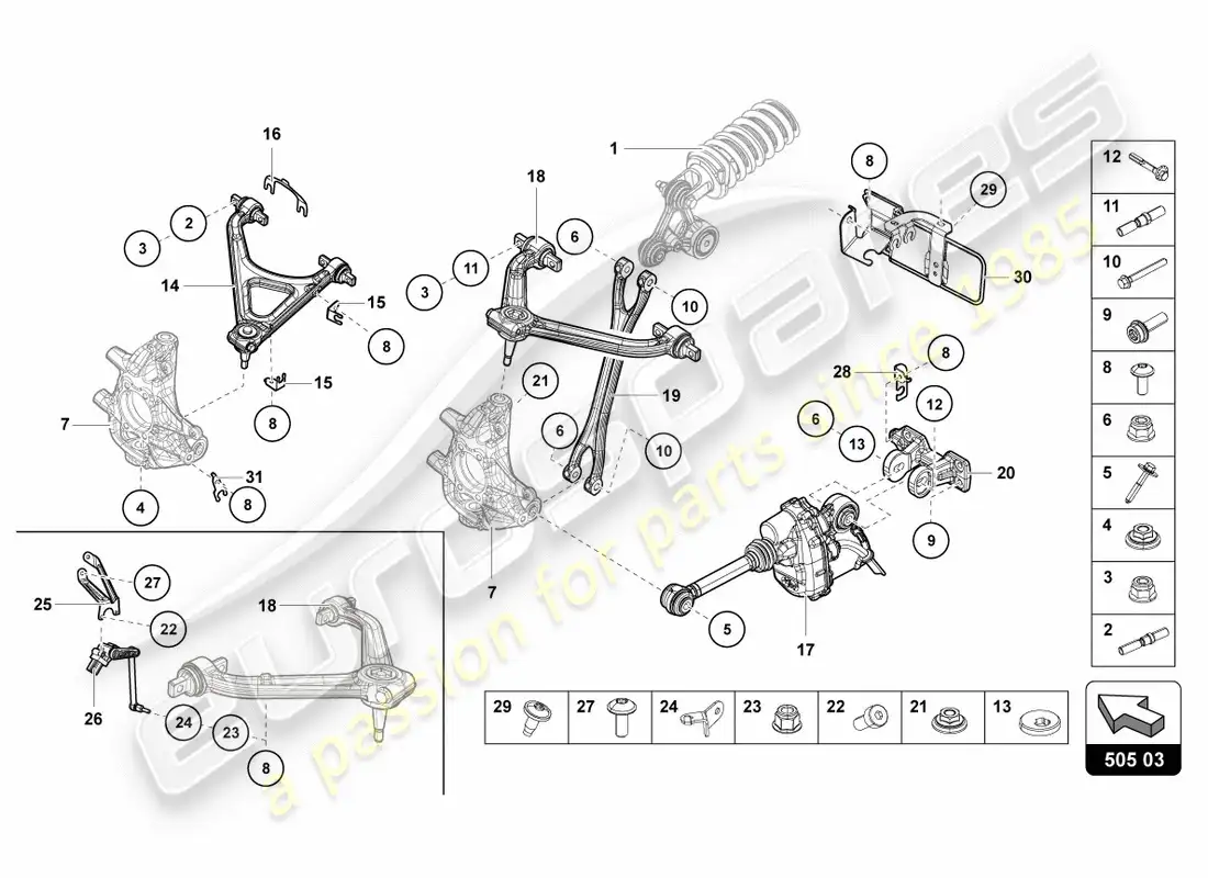 lamborghini centenario coupe (2017) diagrama de piezas de suspensión trasera