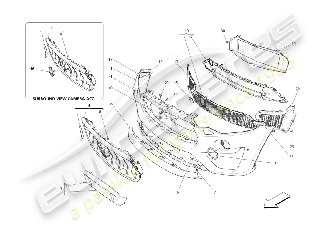 maserati levante modena s (2022) parachoques delantero diagrama de piezas