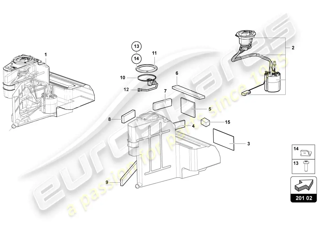 lamborghini lp720-4 coupe 50 (2014) diagrama de piezas del tanque de combustible
