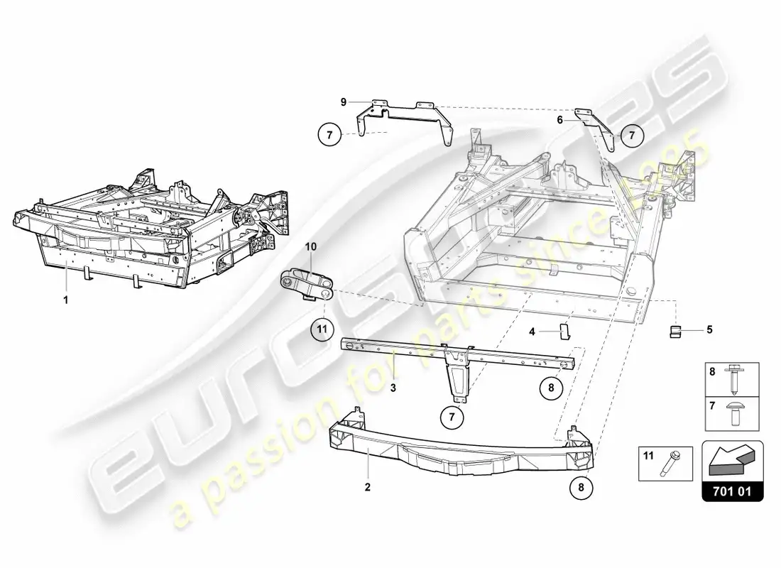 lamborghini lp700-4 coupe (2012) marco de adorno parte delantera diagrama de piezas