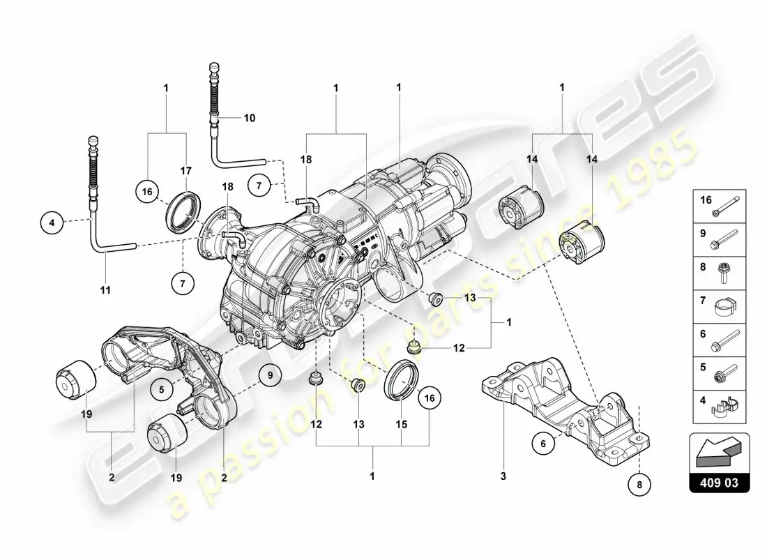 lamborghini centenario coupe (2017) diferencial del eje delantero con embrague visco diagrama de piezas