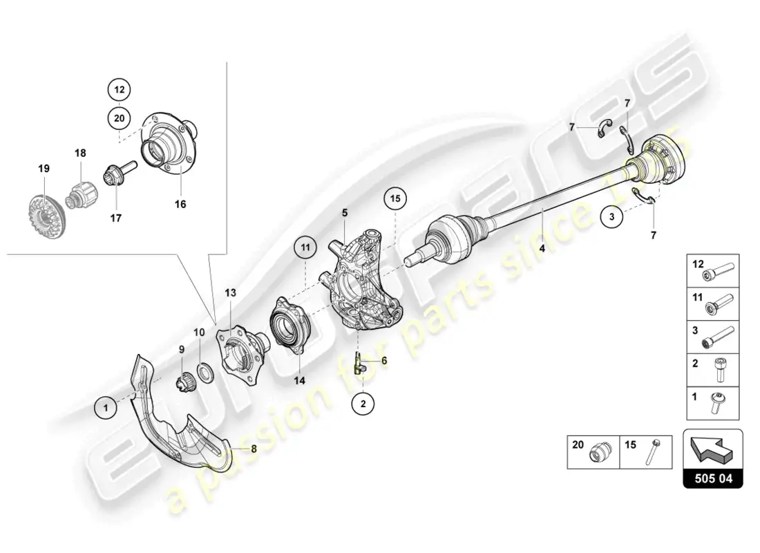lamborghini sian (2020) eje trasero diagrama de piezas