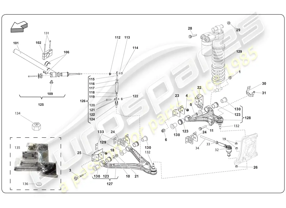 lamborghini super trofeo (2009-2014) eje de transmisión delantero diagrama de piezas