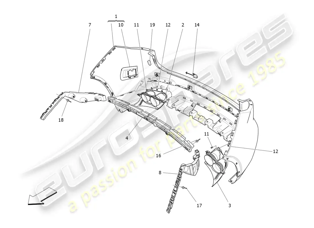 maserati levante modena s (2022) parachoques trasero diagrama de piezas
