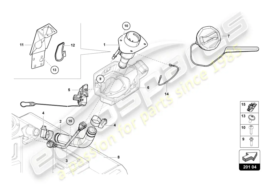 lamborghini lp700-4 roadster (2016) fuel filler neck with restric diagrama de piezas