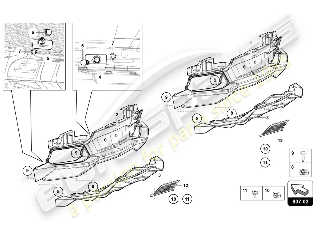 lamborghini lp700-4 coupe (2017) parachoques, completo diagrama de piezas