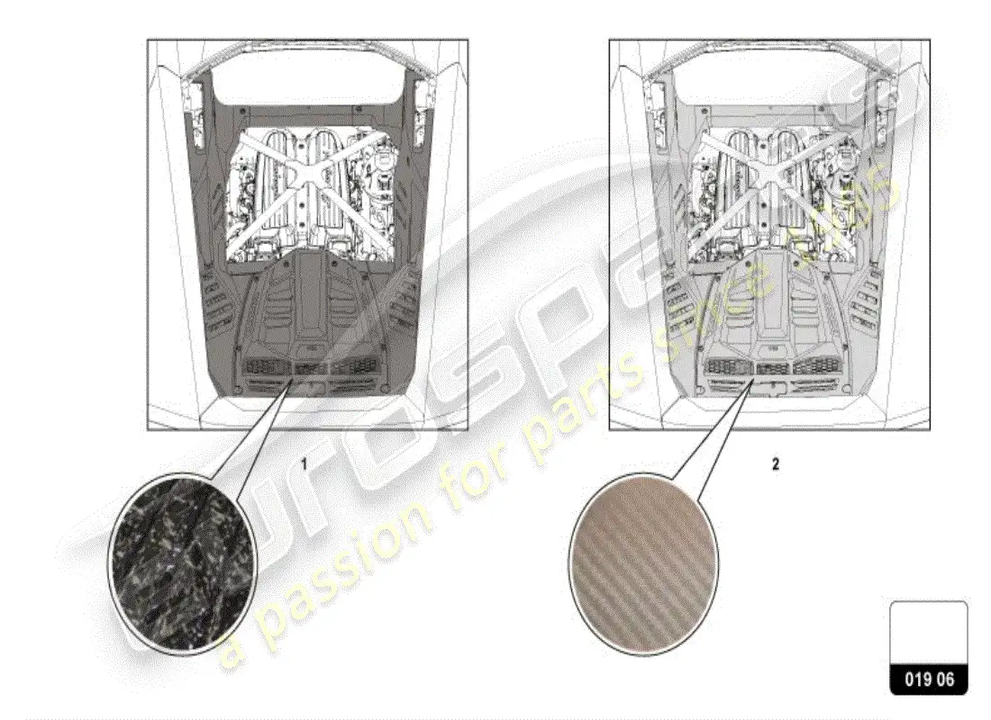 lamborghini huracan lp610-4 coupe (accessories) diagrama de piezas de la cubierta del motor