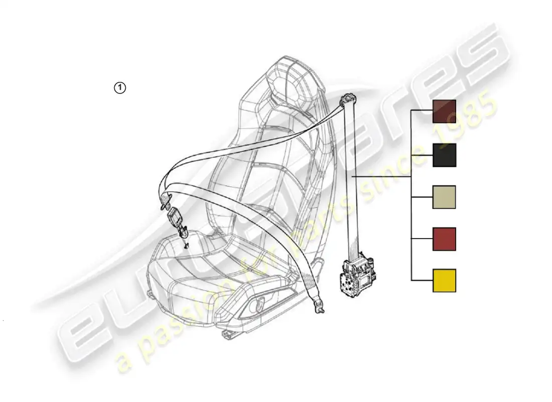 lamborghini huracan lp610-4 coupe (accessories) 1 set: cinturón de seguridad con carrete de inercia de tres puntos y hebilla de botón de presión diagrama de piezas