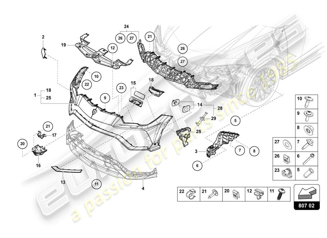 lamborghini urus (2020) parachoques delantero completo diagrama de piezas