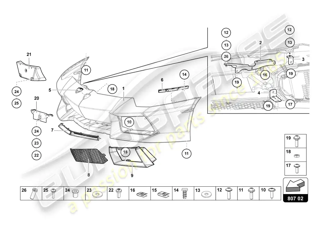 lamborghini lp700-4 coupe (2017) parachoques, completo diagrama de piezas