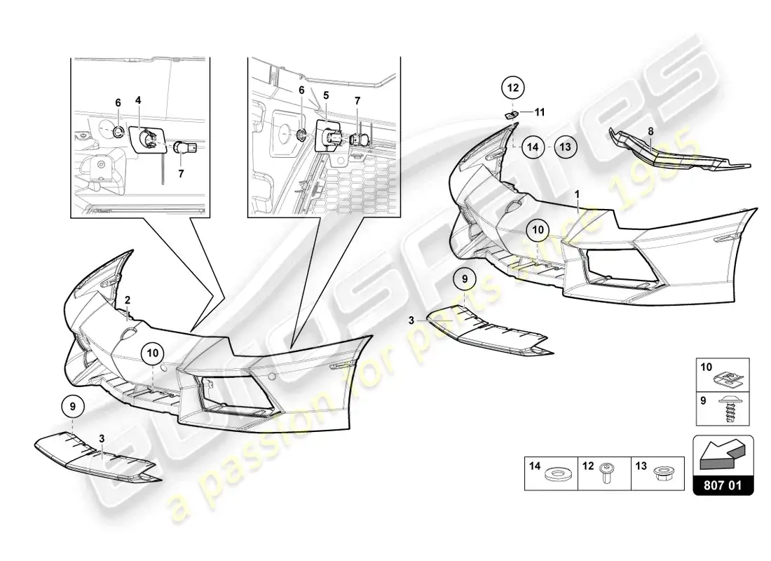 lamborghini lp700-4 coupe (2017) parachoques, completo diagrama de piezas
