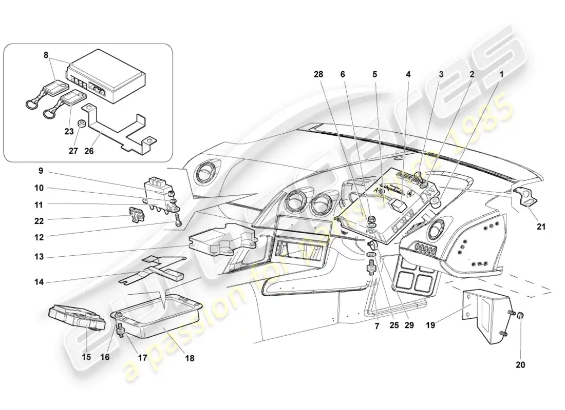 lamborghini murcielago coupe (2003) módulos de control para sistemas eléctricos diagrama de piezas