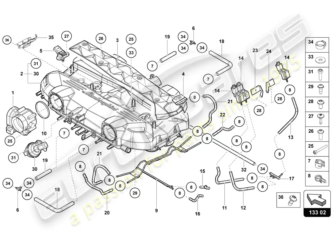 lamborghini lp720-4 coupe 50 (2014) diagrama de piezas del colector de admisión