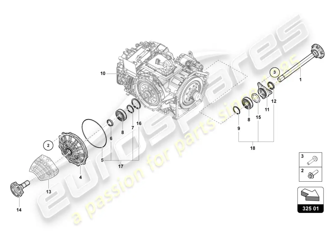 lamborghini lp580-2 coupe (2018) eje bridado con cojinete diagrama de piezas
