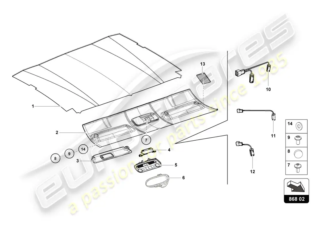 lamborghini lp580-2 coupe (2017) adorno del techo diagrama de piezas