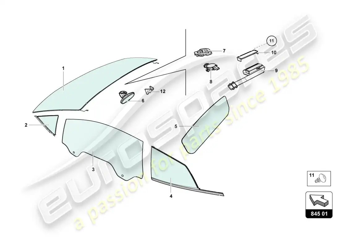 lamborghini lp600-4 zhong coupe (2015) vidrios de ventanas diagrama de piezas
