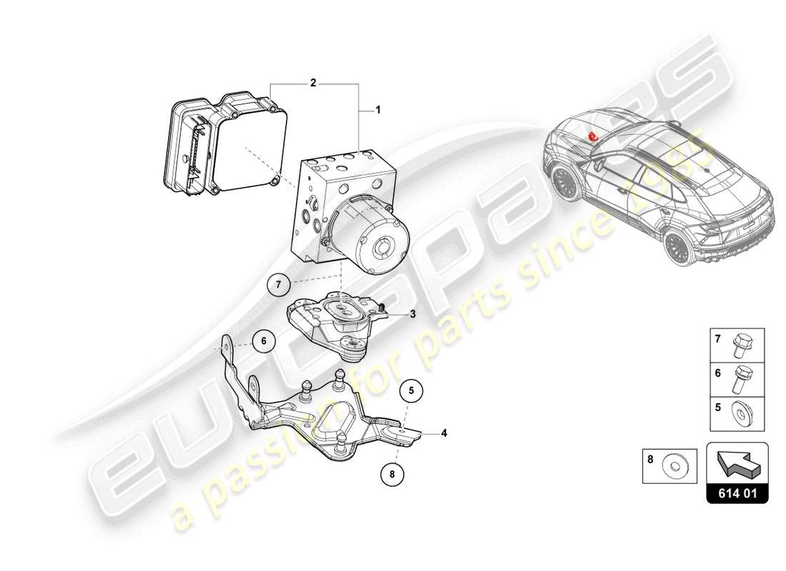 lamborghini urus (2019) unidad abs con unidad de control diagrama de piezas