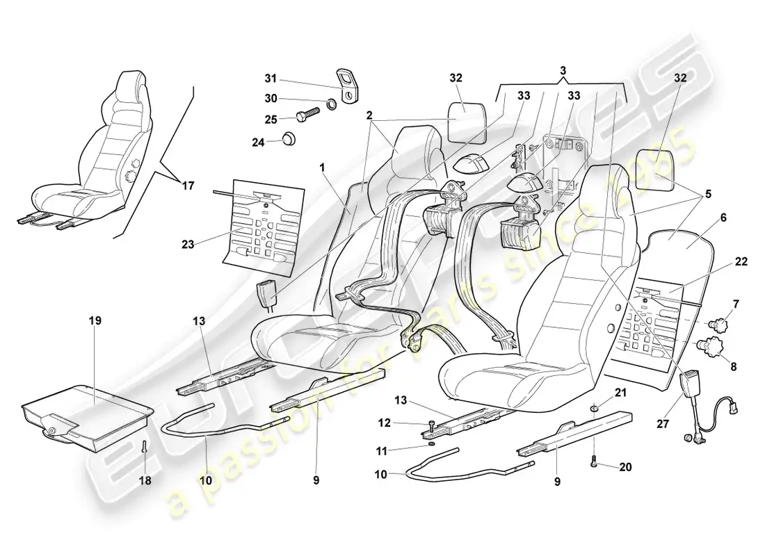lamborghini murcielago coupe (2005) asiento completo diagrama de piezas