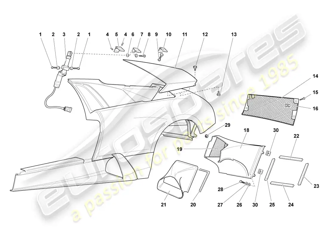 lamborghini murcielago coupe (2005) adorno del panel lateral diagrama de piezas
