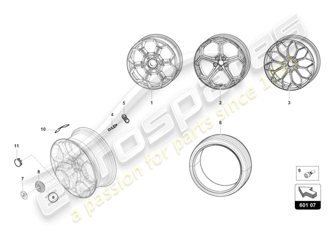 lamborghini tecnica (2024) ruedas/neumáticos delanteros diagrama de piezas