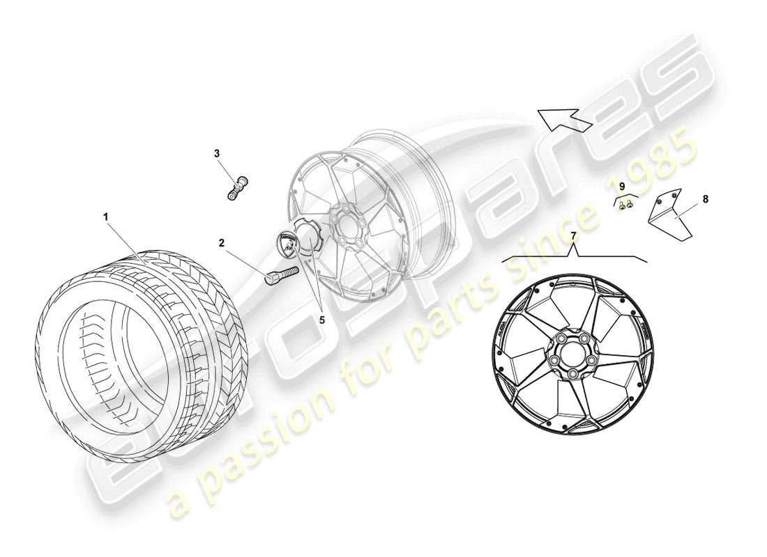 lamborghini reventon diagrama de piezas de la llanta de aluminio delantera