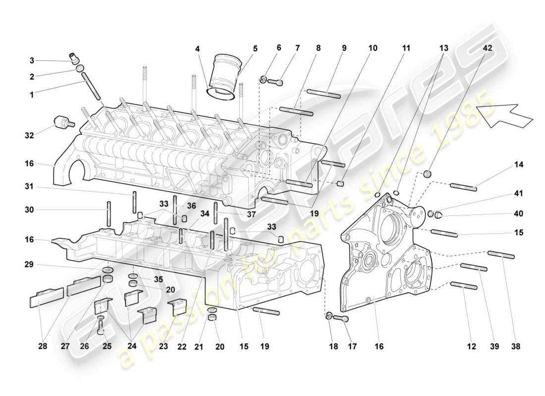 lamborghini reventon diagrama de piezas de la carcasa del cárter