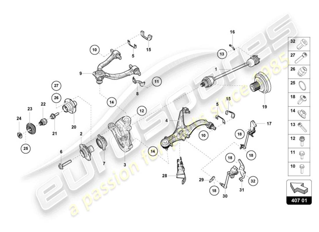 lamborghini tecnica (2024) diagrama de pieza del semieje delantero