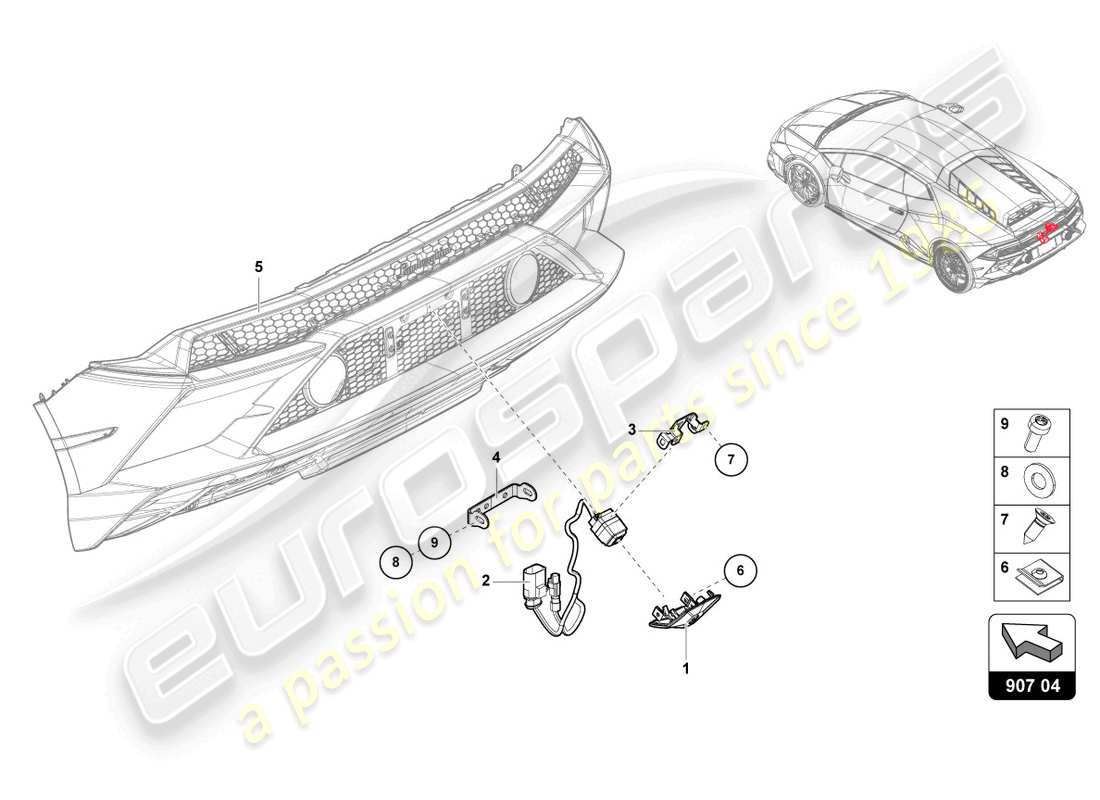 lamborghini tecnica (2024) diagrama de piezas de la cámara de marcha atrás