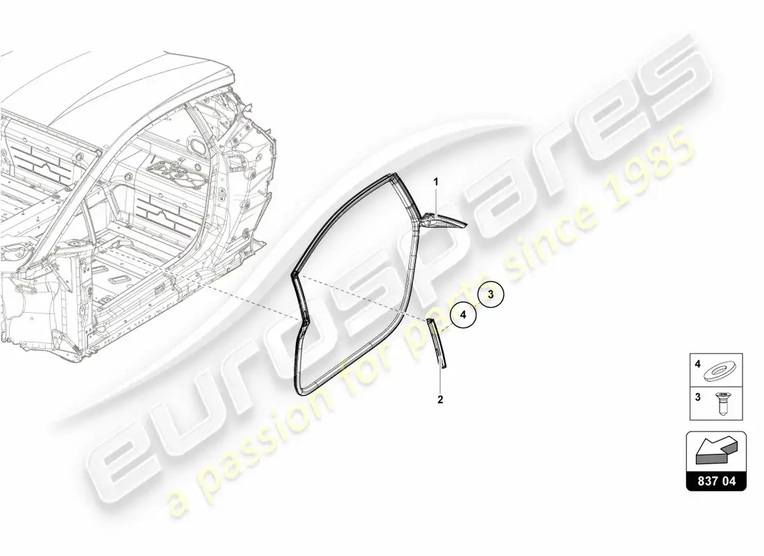 lamborghini performante coupe (2020) sello de puerta puertas delanteras diagrama de piezas