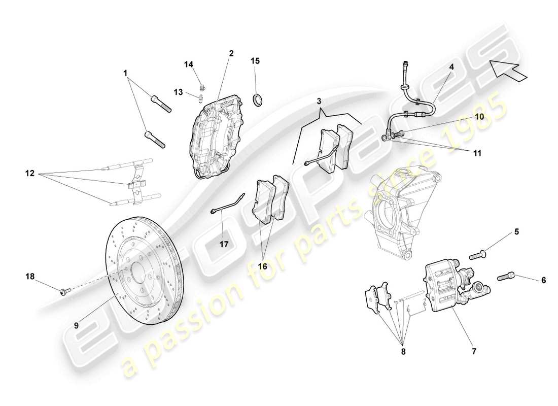 un diagrama de piezas del catálogo de piezas Lamborghini Gallardo Coupe (2005)