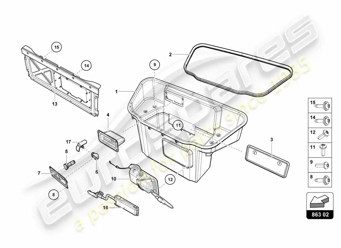 lamborghini performante coupe (2020) forro del maletero diagrama de piezas