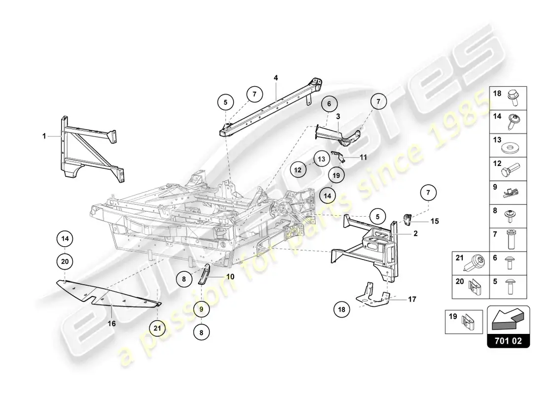 lamborghini lp700-4 coupe (2013) marco de adorno parte delantera diagrama de piezas