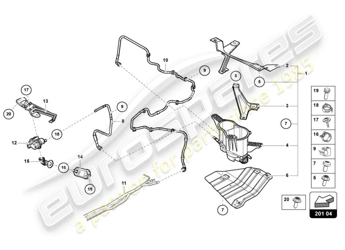 lamborghini urus (2022) contenedor de vapor para bote de carbón activado diagrama de piezas