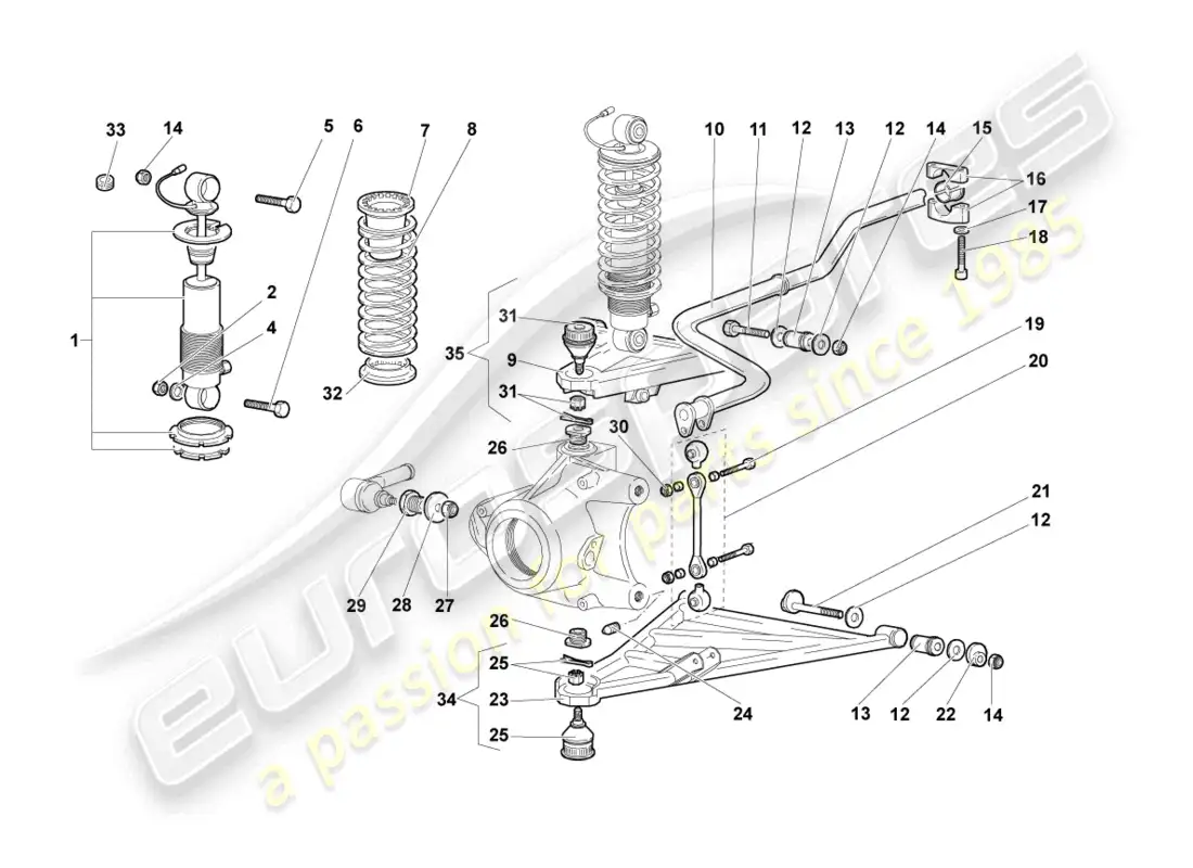 lamborghini murcielago coupe (2006) suspensión delantera diagrama de piezas