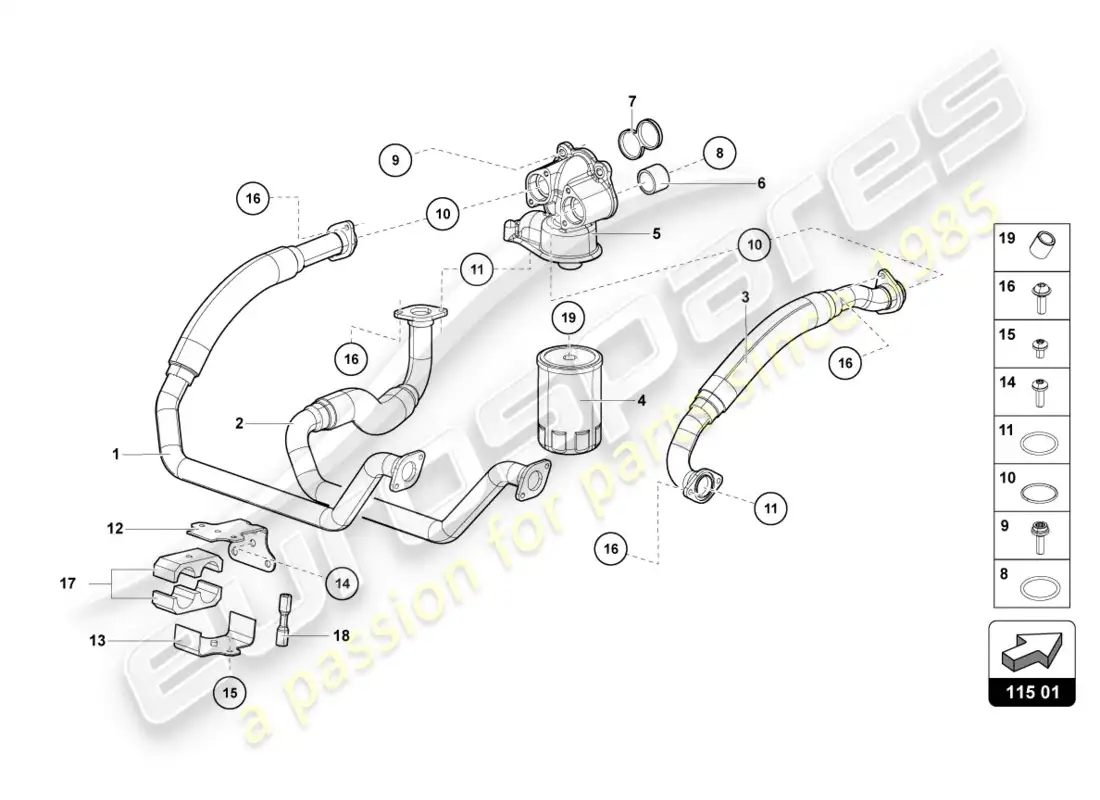 lamborghini centenario coupe (2017) diagrama de piezas del filtro de aceite