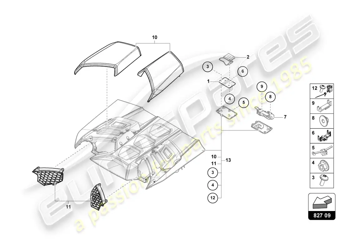 lamborghini performante spyder (2019) rear lid diagrama de piezas
