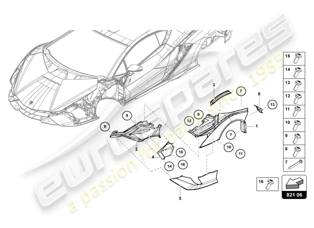 lamborghini sian (2021) ala delantera diagrama de piezas