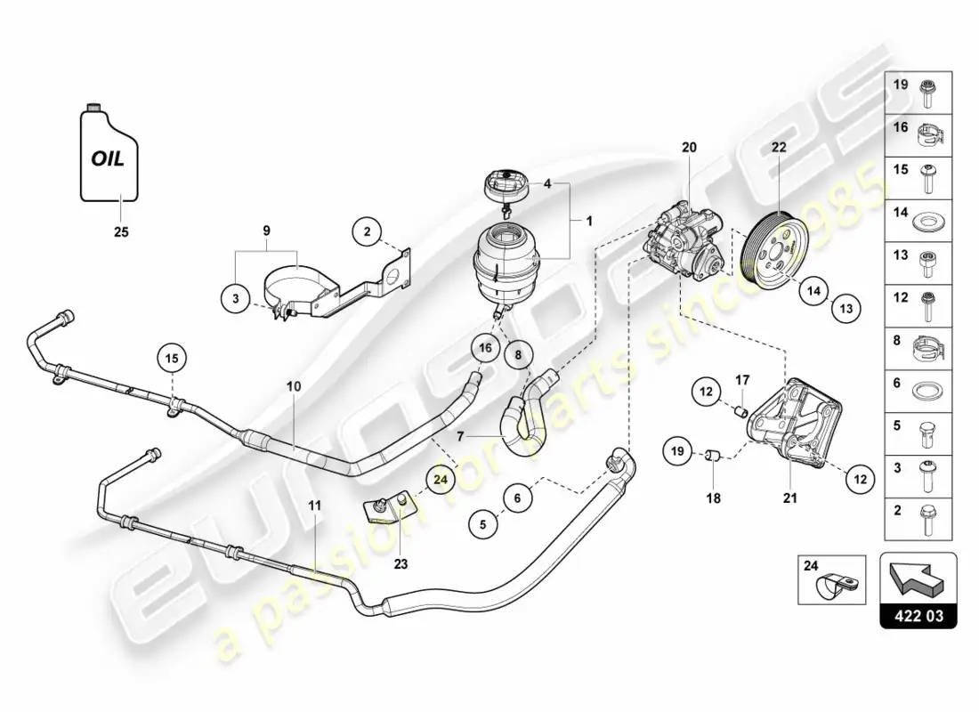 lamborghini centenario coupe (2017) diagrama de piezas de la bomba de dirección asistida eléctrica