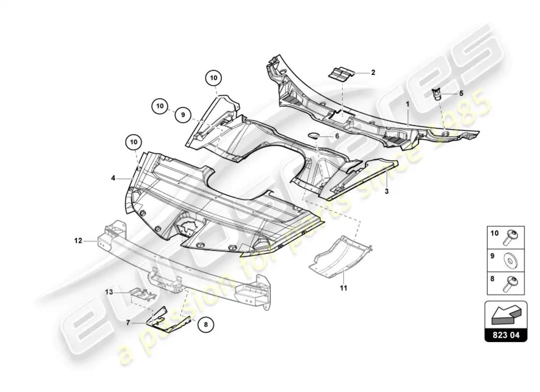 lamborghini sian (2021) tapa para cerradura del capó diagrama de piezas