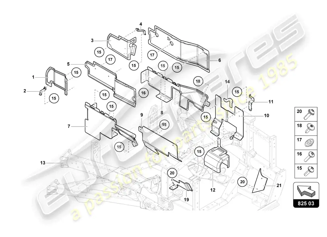 lamborghini sian (2021) escudo térmico diagrama de piezas