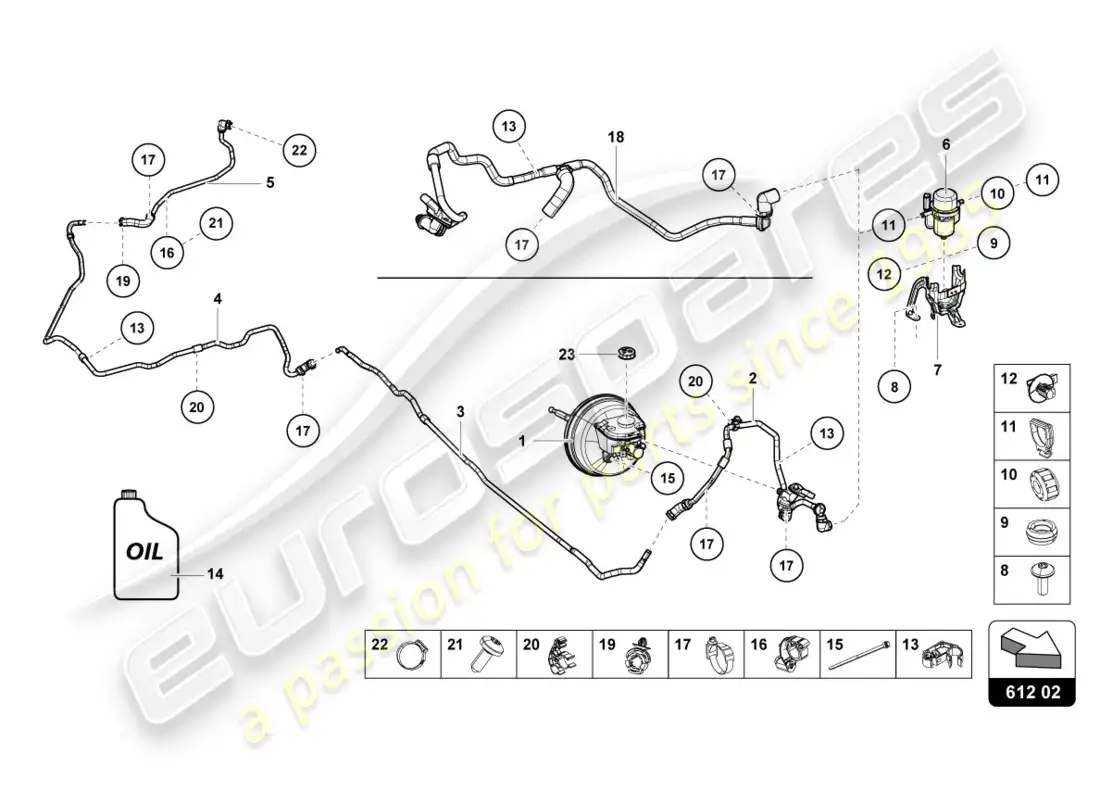 lamborghini evo coupe (2020) sistema hidráulico para servofreno diagrama de piezas