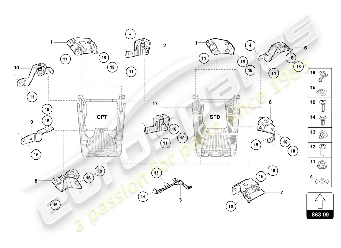 lamborghini lp610-4 coupe (2016) fijación de piezas para motor diagrama de piezas