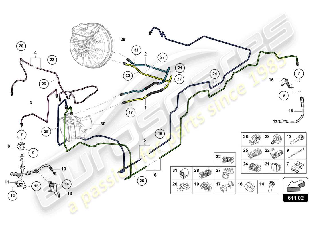 lamborghini urus (2019) diagrama de piezas del tubo de freno
