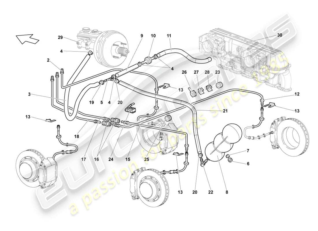 lamborghini lp640 coupe (2009) diagrama de piezas del tubo de freno