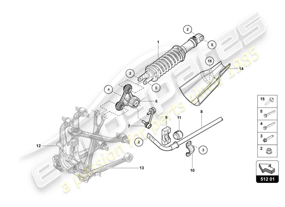 lamborghini countach lpi 800-4 (2022) amortiguadores trasero diagrama de piezas