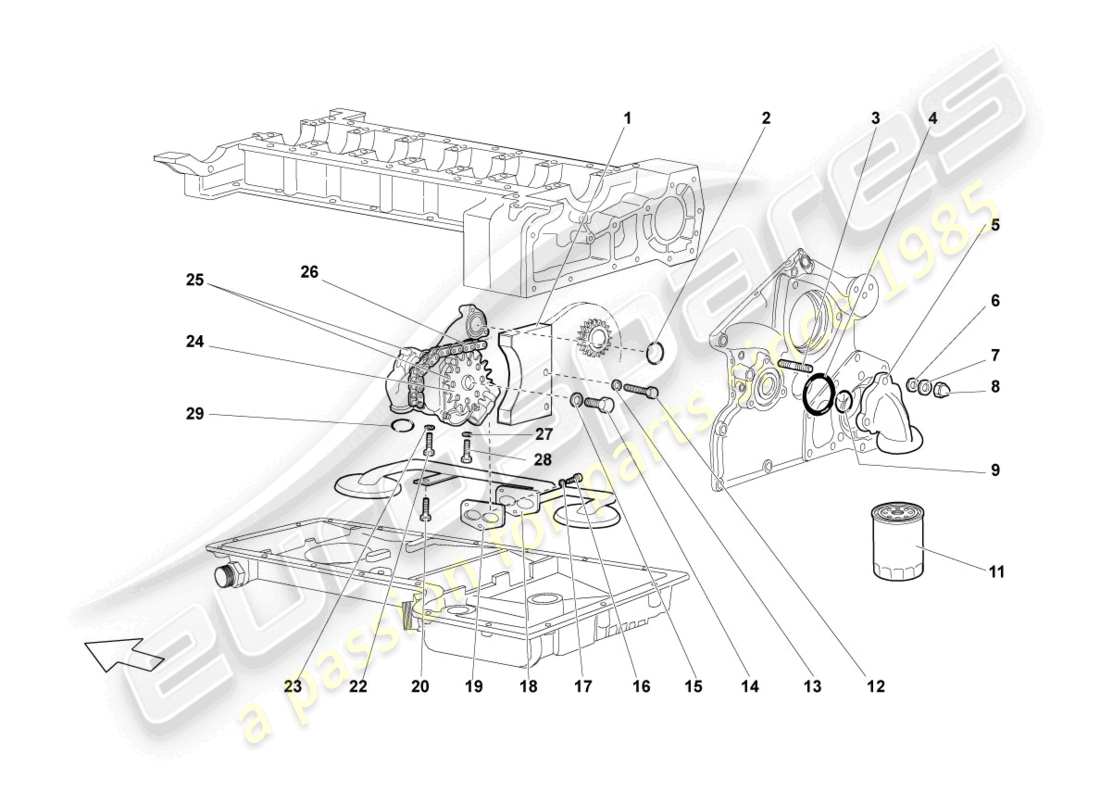 lamborghini lp640 coupe (2009) diagrama de piezas de la bomba de aceite