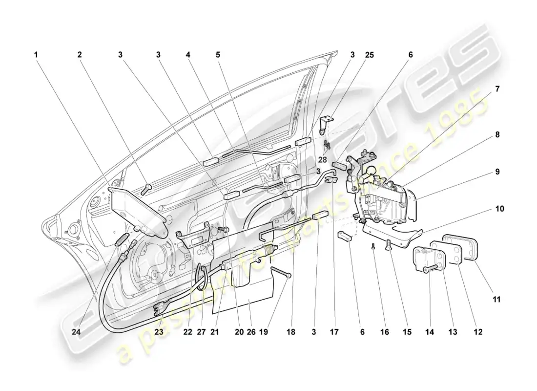 lamborghini murcielago coupe (2005) cerradura de la puerta diagrama de piezas