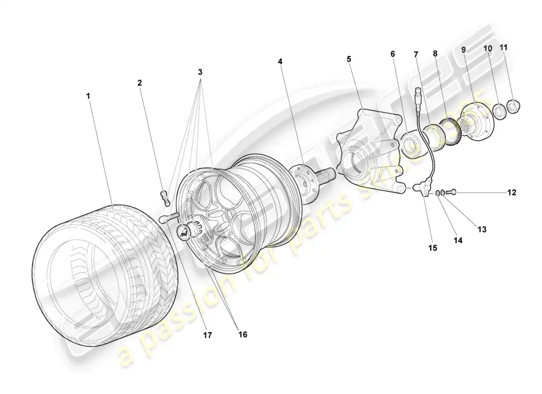 lamborghini murcielago coupe (2002) carcasa cojinete de rueda trasera diagrama de piezas