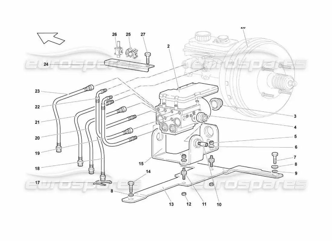lamborghini murcielago lp670 electrohidráulico abs cu diagrama de piezas